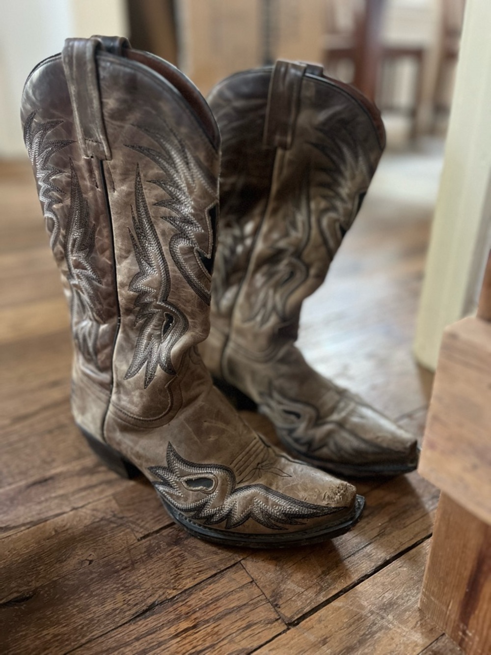 Distressed Brown Embroidered Cowboy Boots